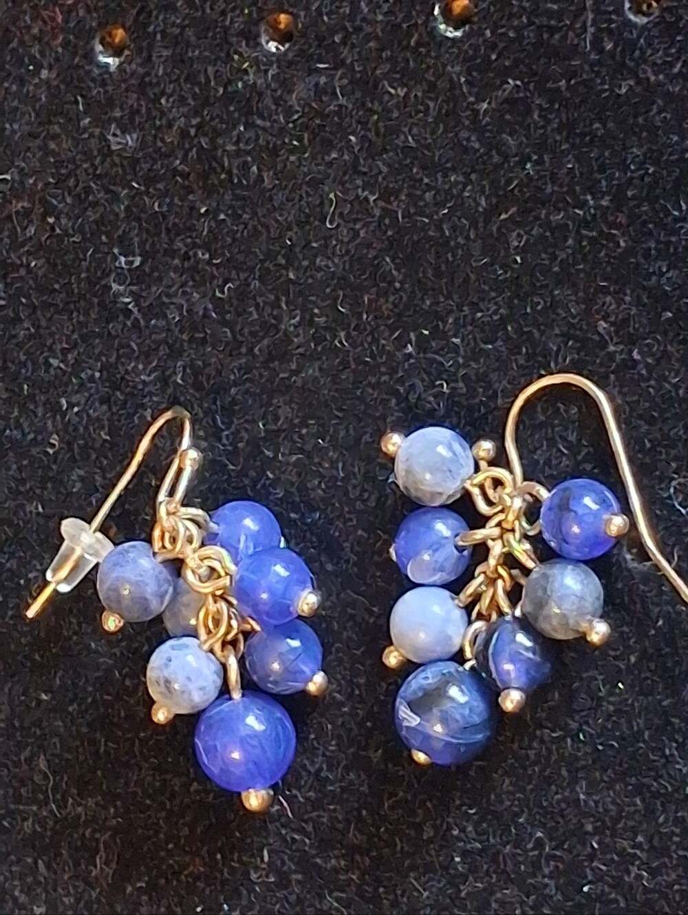Silvertone Blue Lapis Look Bead Cluster Drop Earrings - Women Jewelry